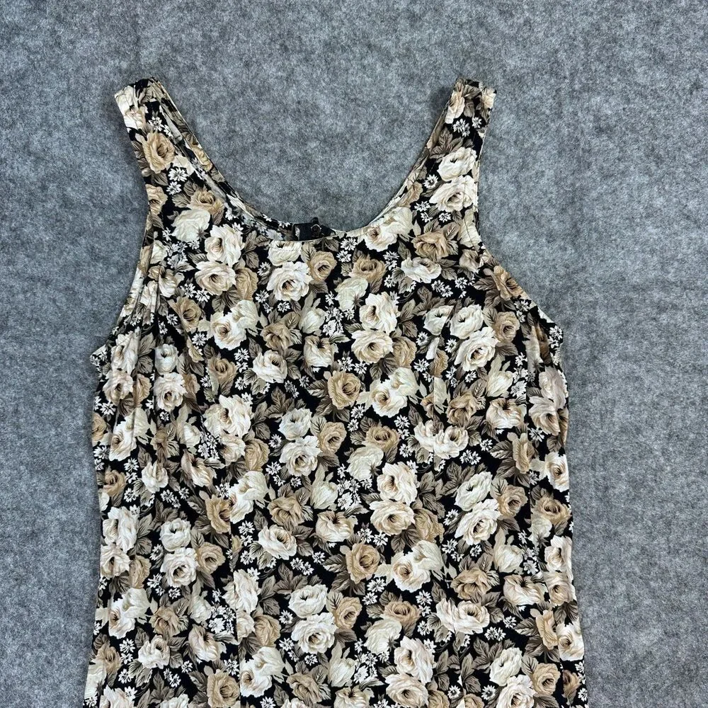 Vintage Molly Malloy Women's Size 8 Floral Maxi Dress Tank Sleeveless Black Beig